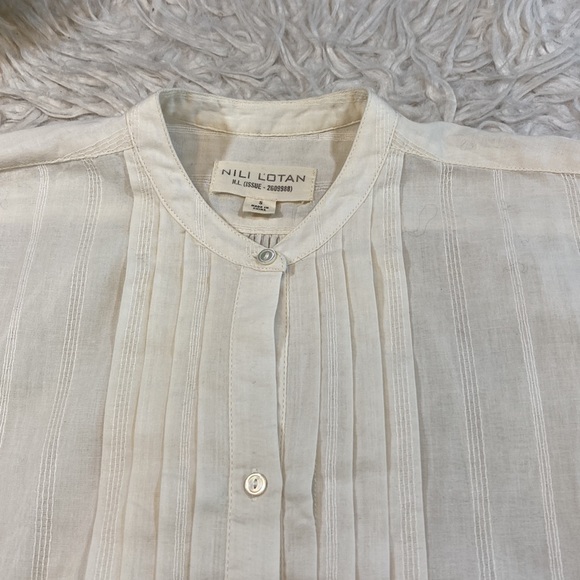 Nili Lotan Sheer Pleated Front Button Down Blouse sz S - Picture 3 of 10